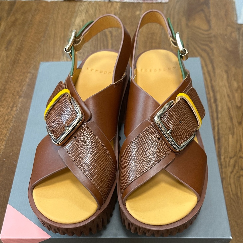 Plia Juno Stylish Brown and Yellow Sandals with Buckle